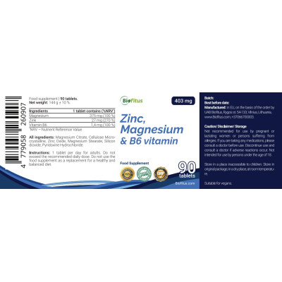 Tsink, magneesium, B6